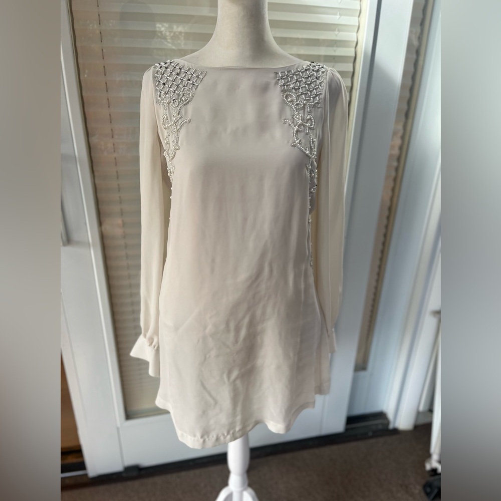 Guess By Marciano Cream Ivory Embellished Beaded Pearl  Mini Shift Dress Size XS